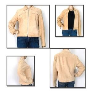 MICHAEL Michael Kors Camel Suede Leather Jacket Size L Tan Zip